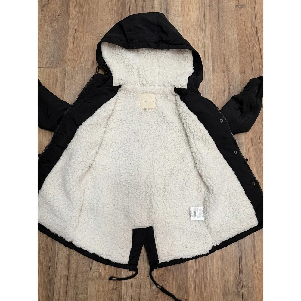 Copper Key Girls Black Hooded Parka Sherpa Lined Winter Coat Size‎ 6/6X